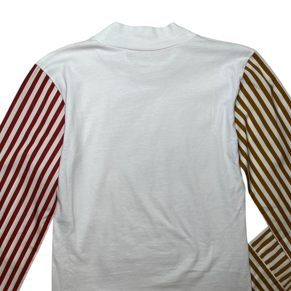 Destree Grayson White Cotton Top With Yellow Orange Striped Long Sleeves SZ S - Picture 5 of 12